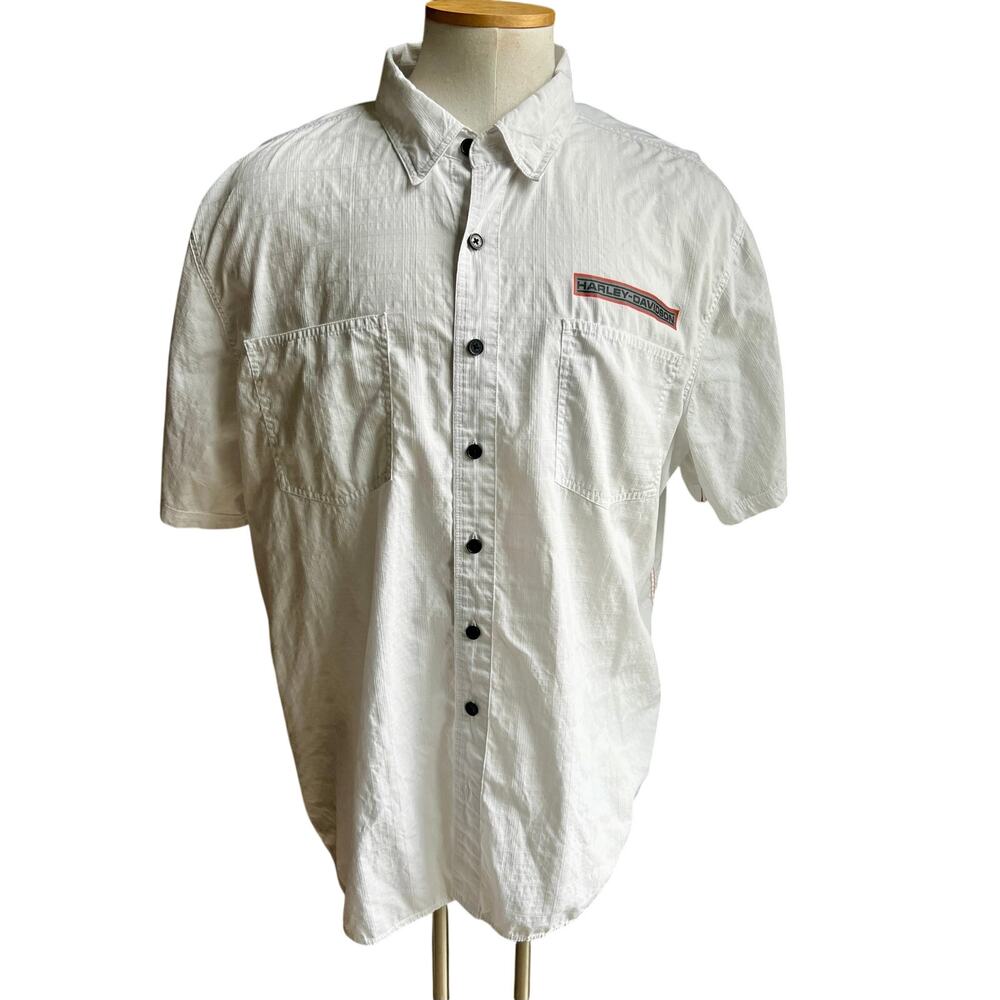 Vintage Harley-Davidson White Textured Short-Sleeve Button-Up Shirt 3XL